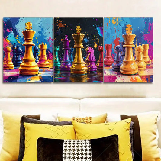 3pcs Featuring a Digital Illustration of a Chess Piece Metal Print Ready to Hang Art