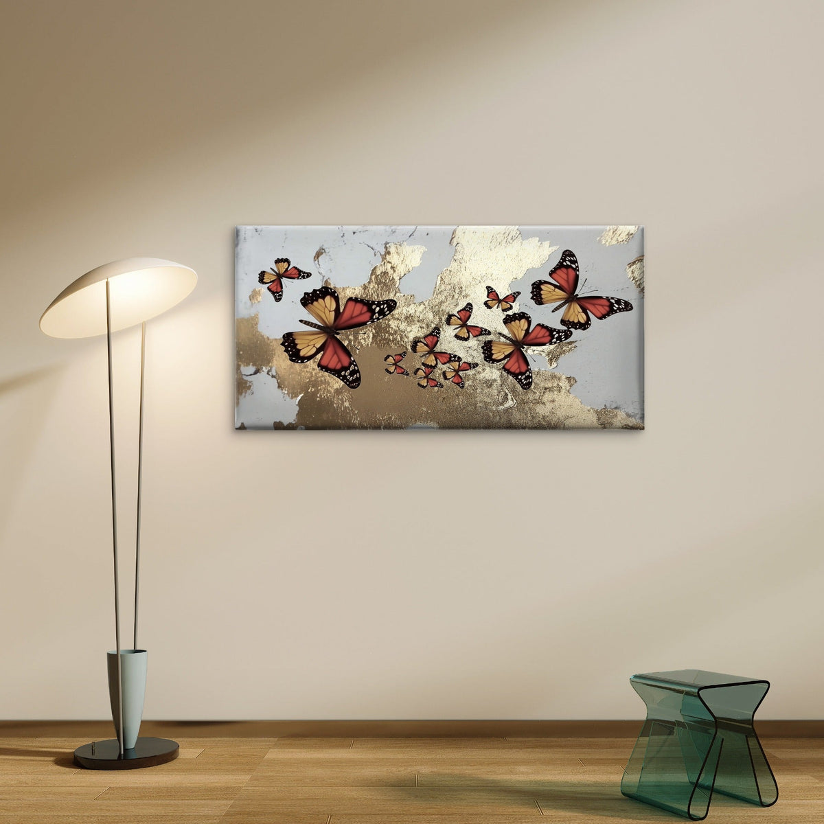Abstract Golden Butterfly Wall Art Canvas Office Home Room Framed 120x60cm