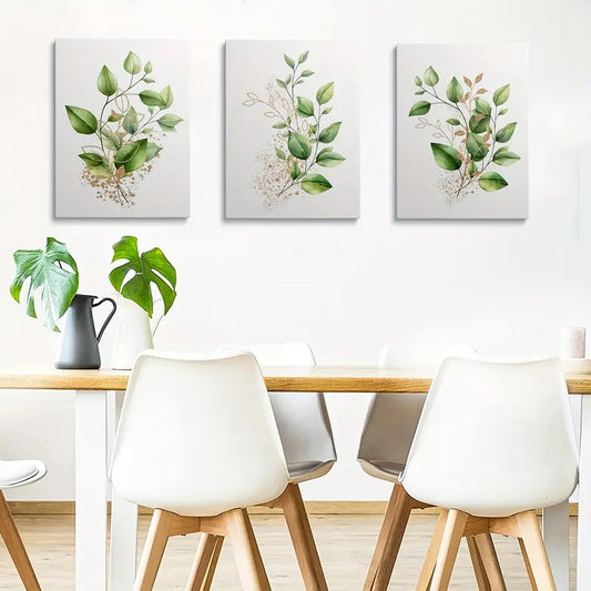 3pcs Green Plant Modern Leaf Design Metal Print Ready to Hang Art