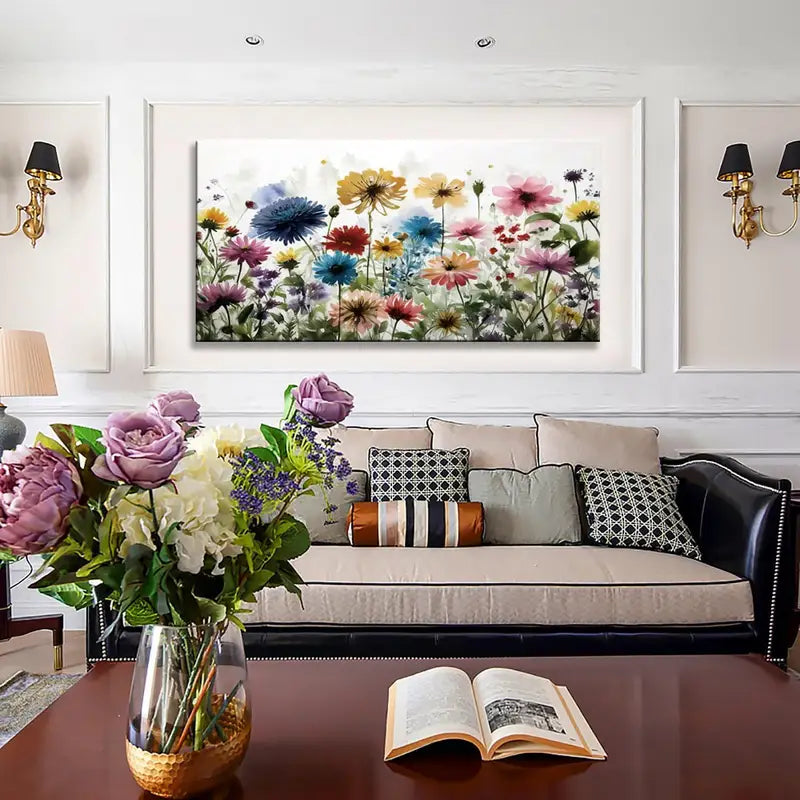 Colourful Flower Wildflowers Wall Art canvas office home room framed 120x60cm