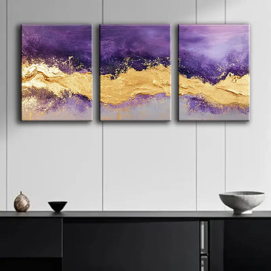 3pcs A vivid combination of purple and gold Metal Print Ready to Hang Art