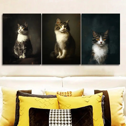 3pcs Elegant Cat Metal Print Ready to Hang Art