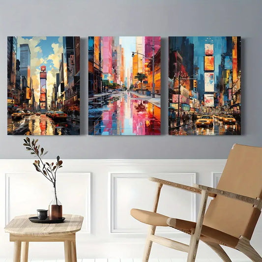3pcs Watercolor New York City Times Square Metal Print Ready to Hang Art