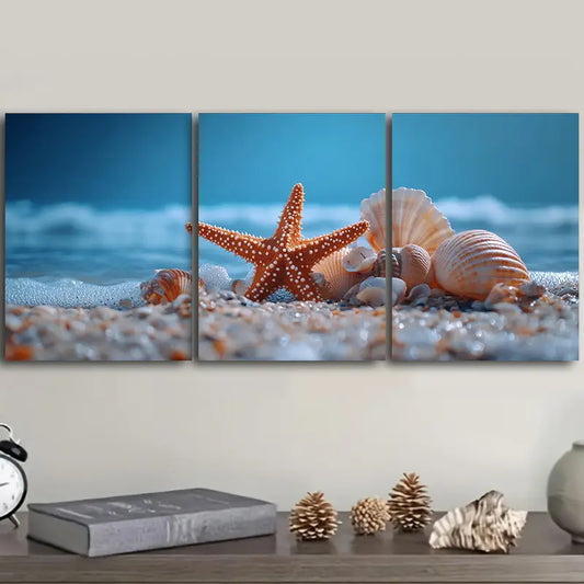 3pcs Sea shells and starfish Metal Print Ready to Hang Art