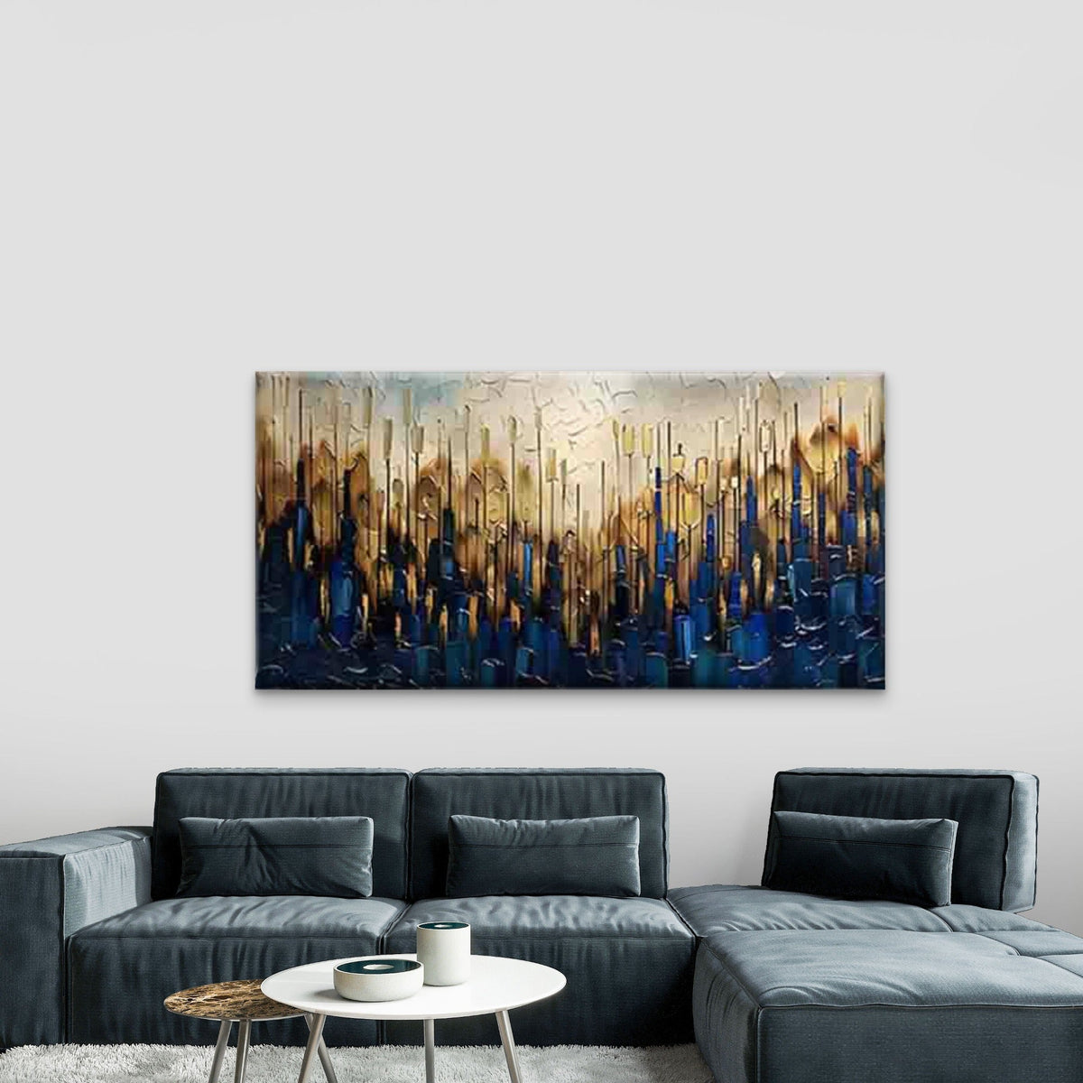 Blue And Brown Brush Strokes, Wall Art Canvas Office Home Room Framed 120x60cm