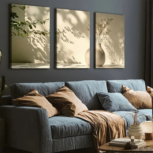 3pcs Simple Style Modern Potted Plant Art Shadow Wall Art Set Canvas Framed 40x60cm - High Quality Print 100% Australian Made Wall Canvas Ready to Hang