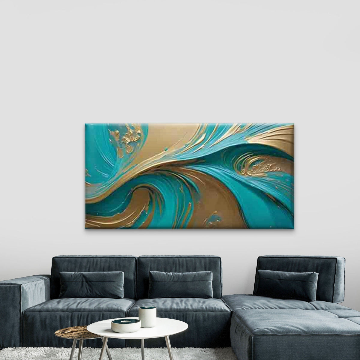 Blue and Golden Abstract Wall Art Canvas Office Home Room Framed 120x60cm