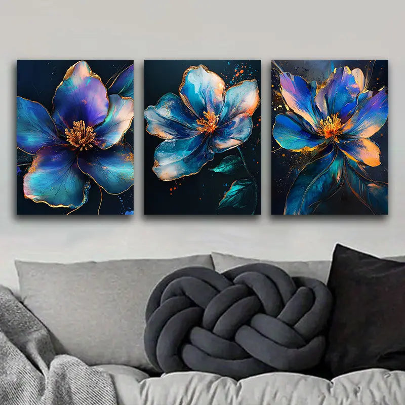 3pcs Colorful Metallic Flowers Metal Print Ready to Hang Art