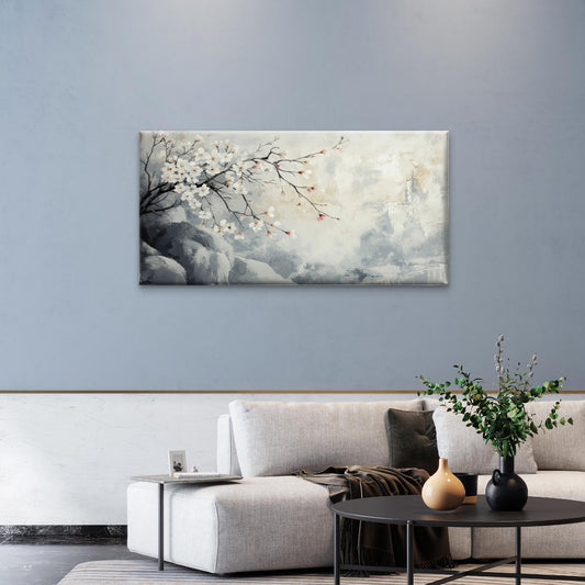 Abstract Japanese Cherry Blossom Wall Art Canvas Office Home Framed 80x45cm