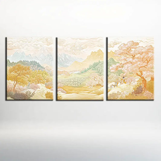 3pcs Watercolor Soft Scenery Elegant Painting Metal Print Ready to Hang Art