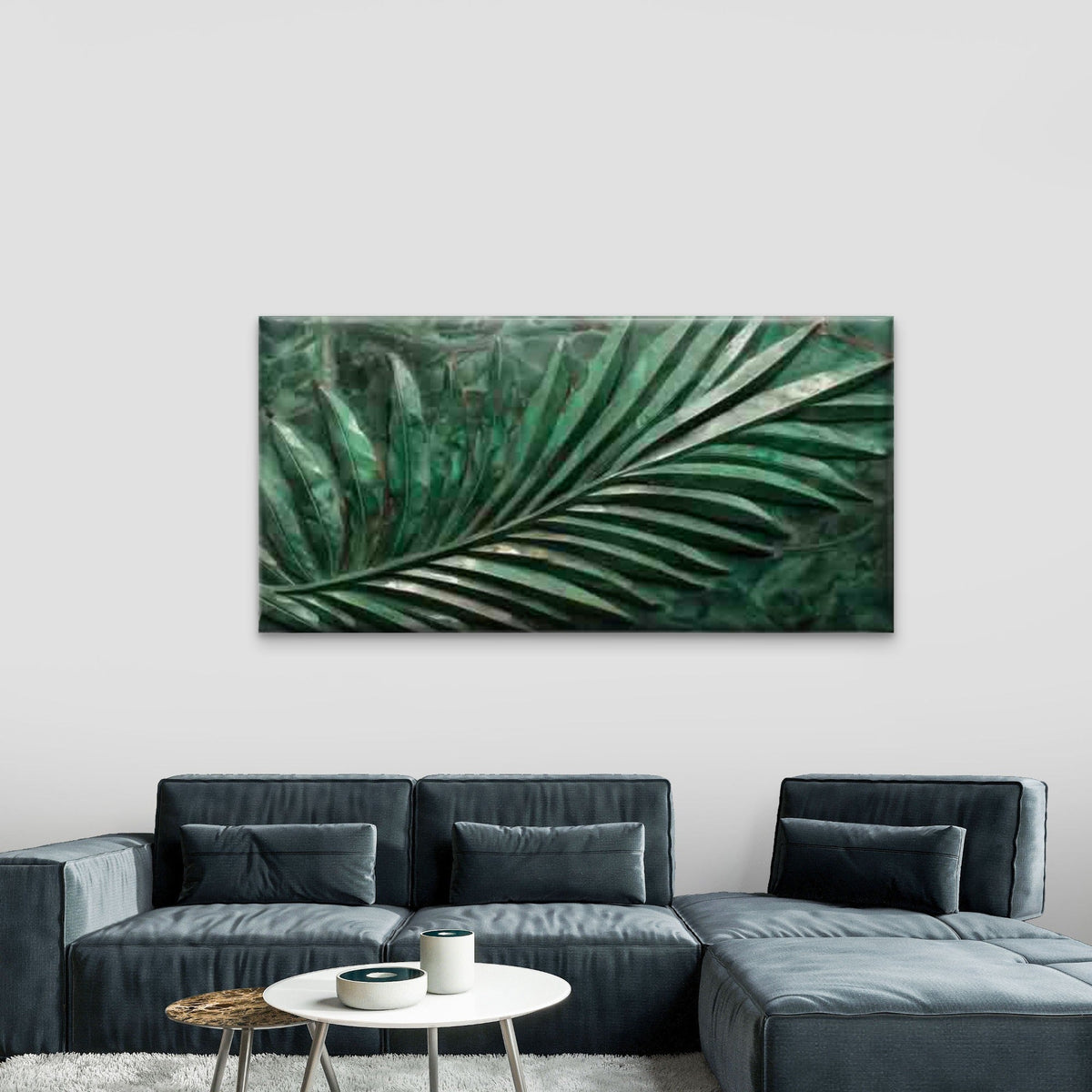 Tropical Green Palm Leaf Wall Art Canvas Office Home Room Framed 80x45cm