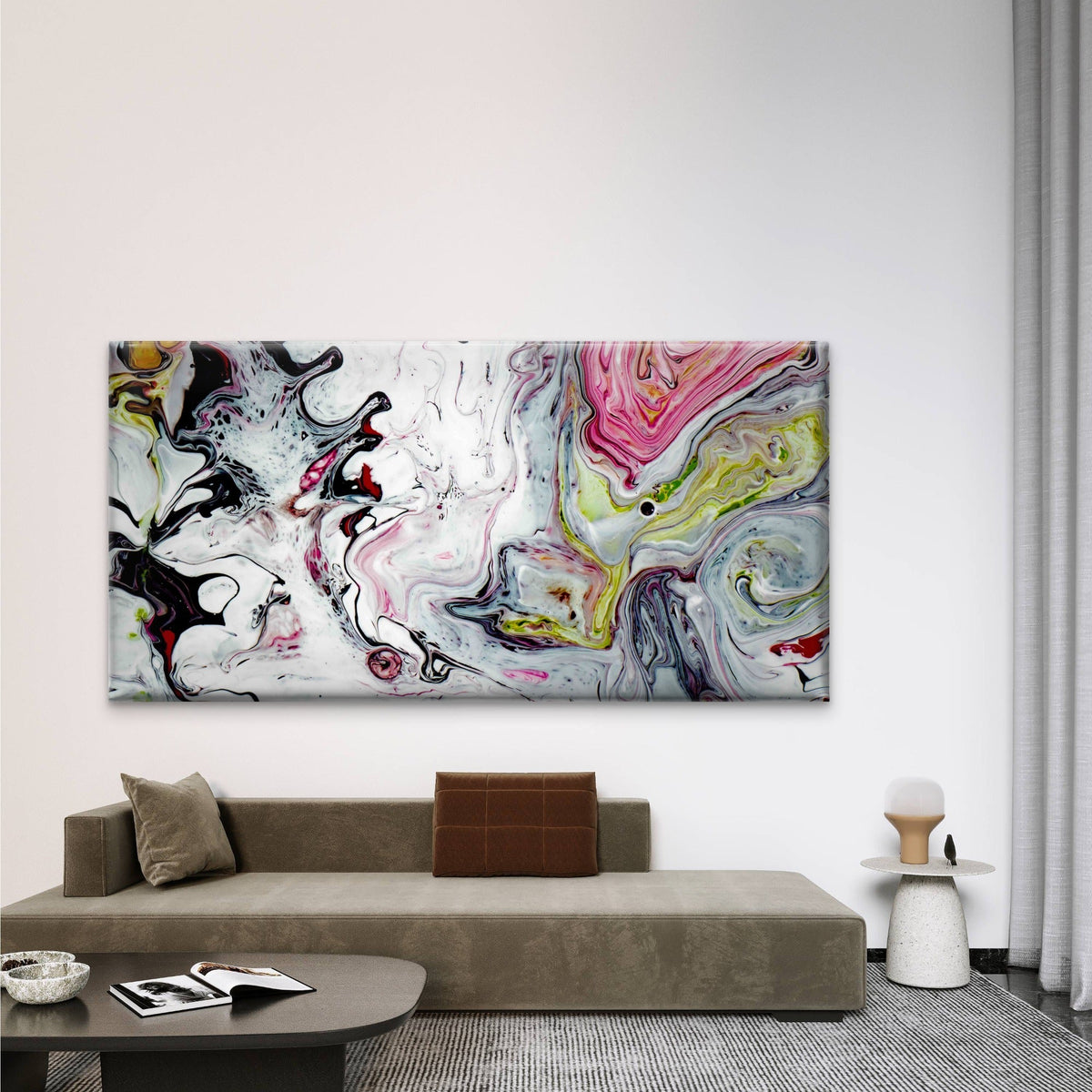 Playful Rainbow Splash Wall Art Canvas Office Home Room Framed 80x45cm
