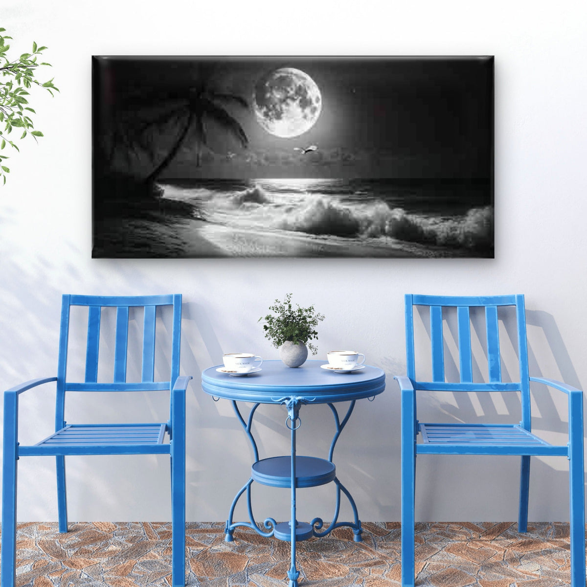 Black And White Beach Wall Art Canvas Office Home Room Framed 80x45cm