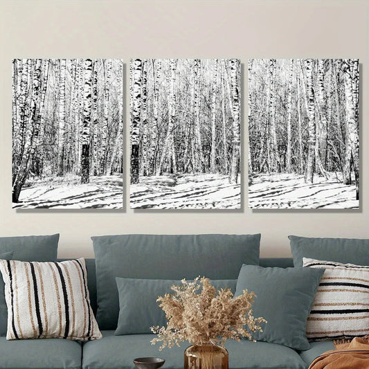 3pcs Winter Wonderland Scene with Snow Metal Print Ready to Hang Art
