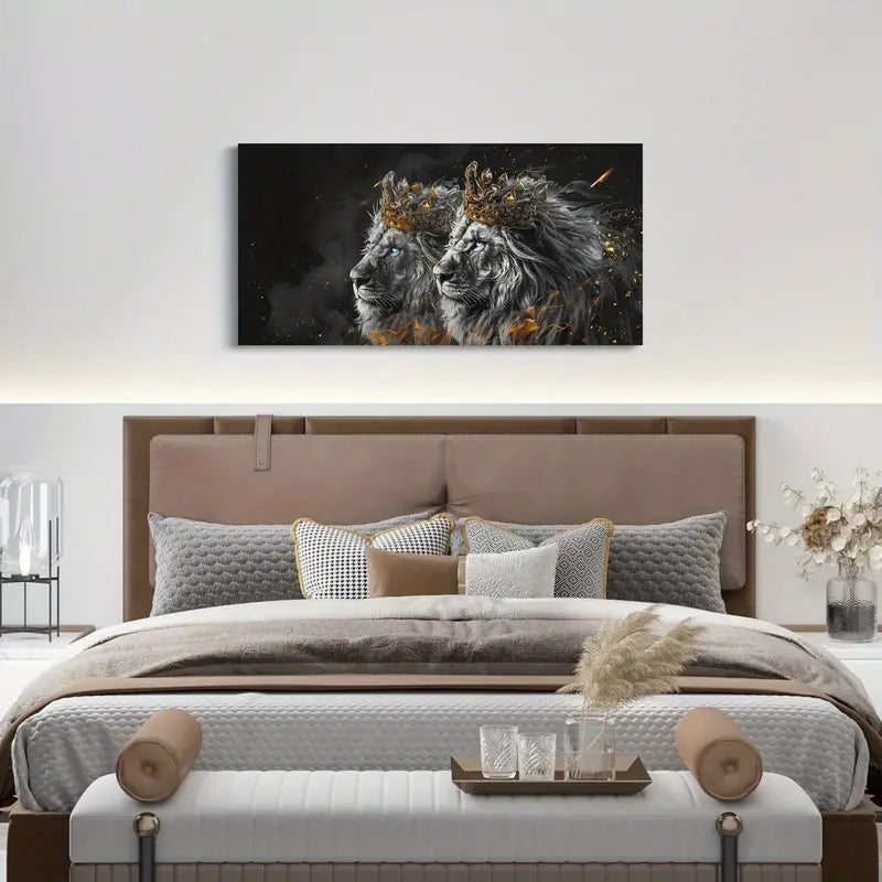 African Wild Animal Rustic Wildlife Lion Wall Art canvas office home room framed 120x60cm