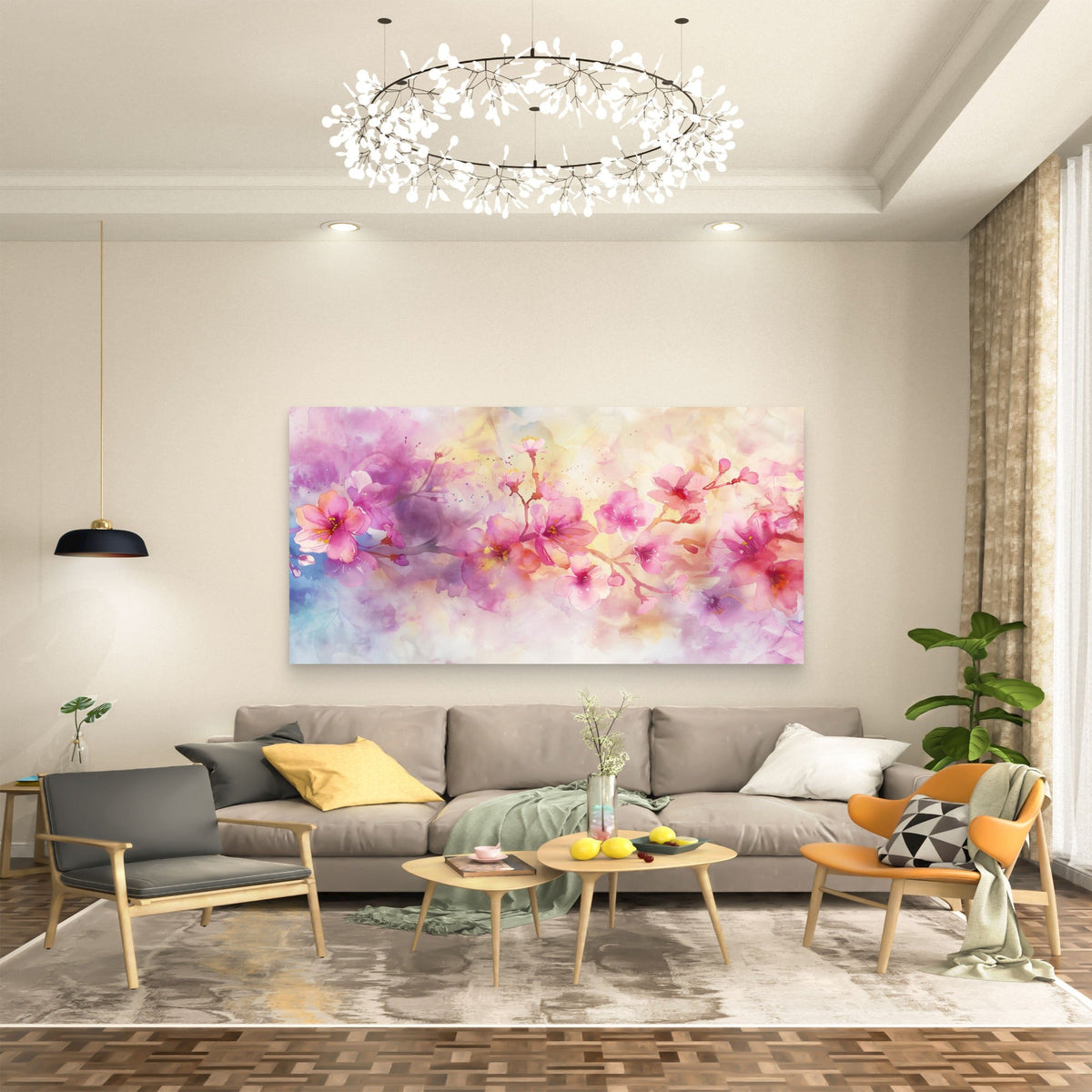 Radiant Pink Watercolor Petals Wall Art Canvas Office Home Room Framed 80x45cm
