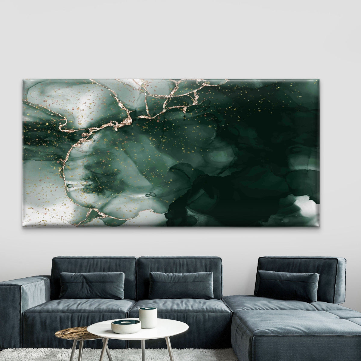 Abstract Green Gold Alcohol Ink Wall Art Canvas Office Home Room Framed 80x45cm
