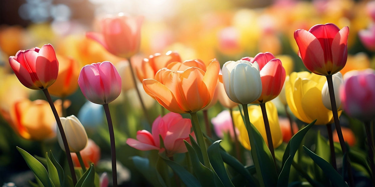 Vibrant Spring Tulip Field Garden Wall Art Canvas Office Home Framed 120x60cm
