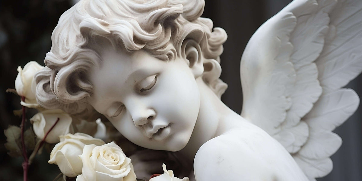 Cherub Angel Sleeping Statue Rose Wall Art Canvas Office Home Framed 80x45cm
