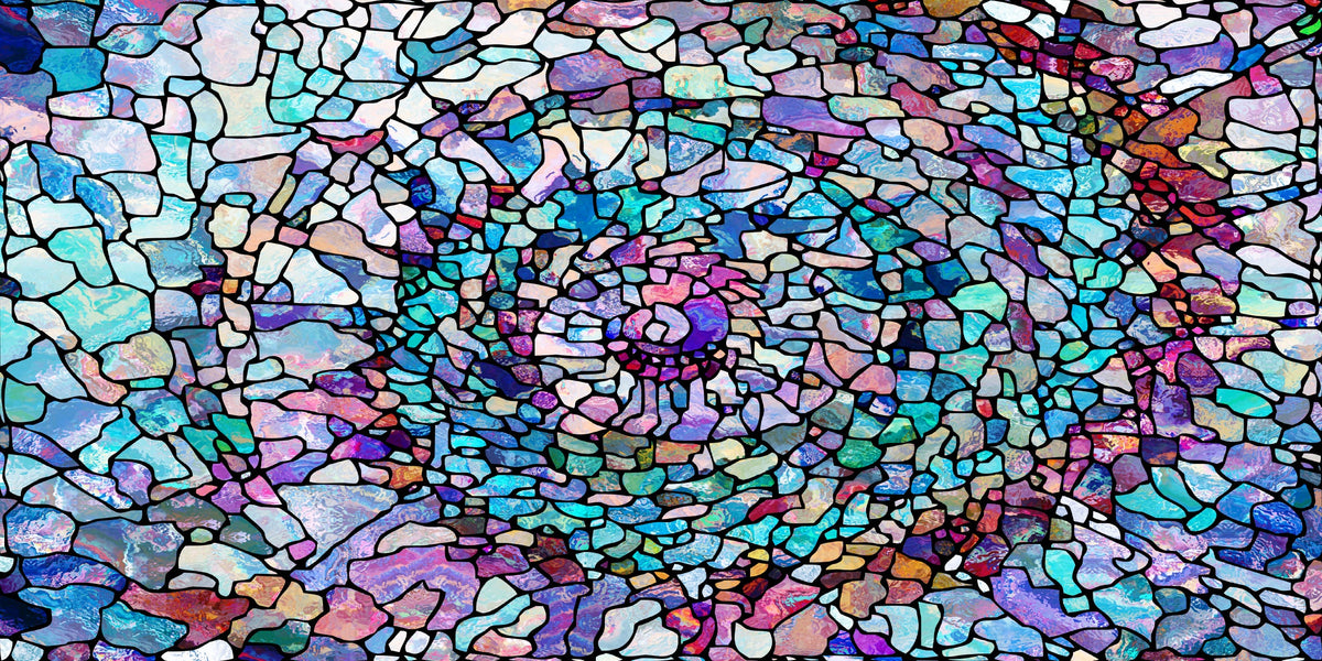 Blue Purple Mosaic Tile Style Wall Art Canvas Office Home Room Framed 80x45cm