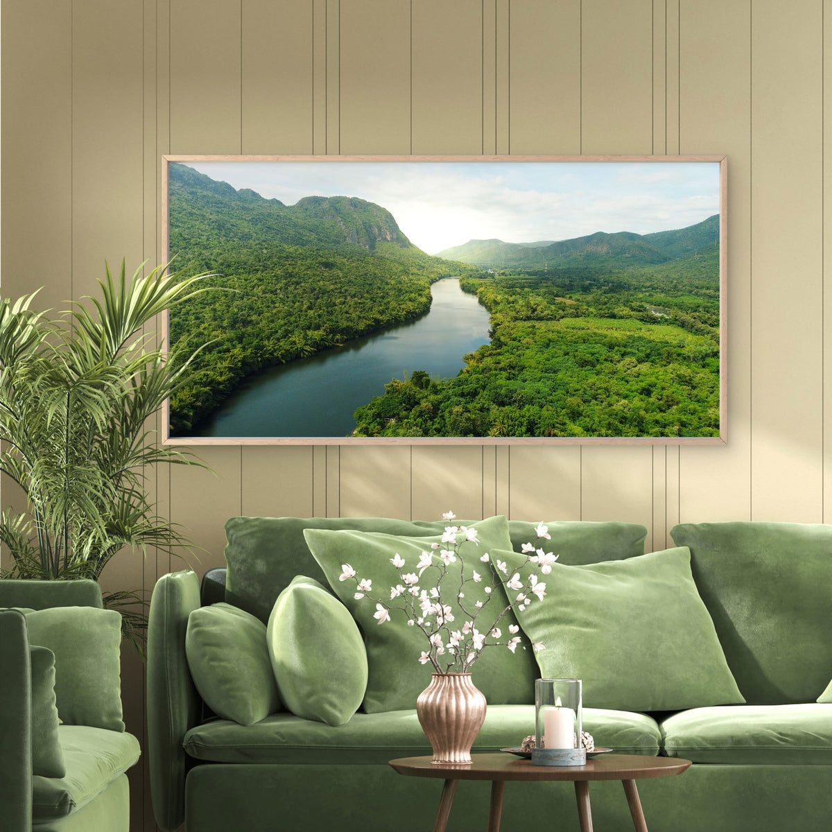 Alvord River Through Rainforest Wall Art Canvas Office Home Room Framed 120x60cm