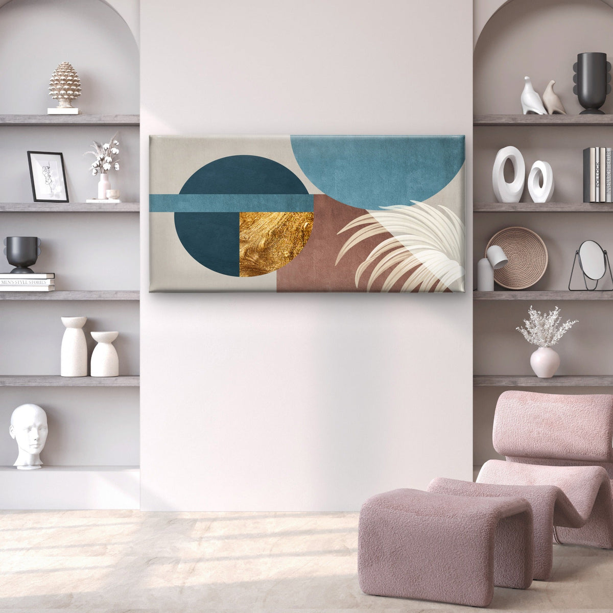 Abstract Palm Gold Circle Wall Art Canvas Office Home Room Framed 120x60cm