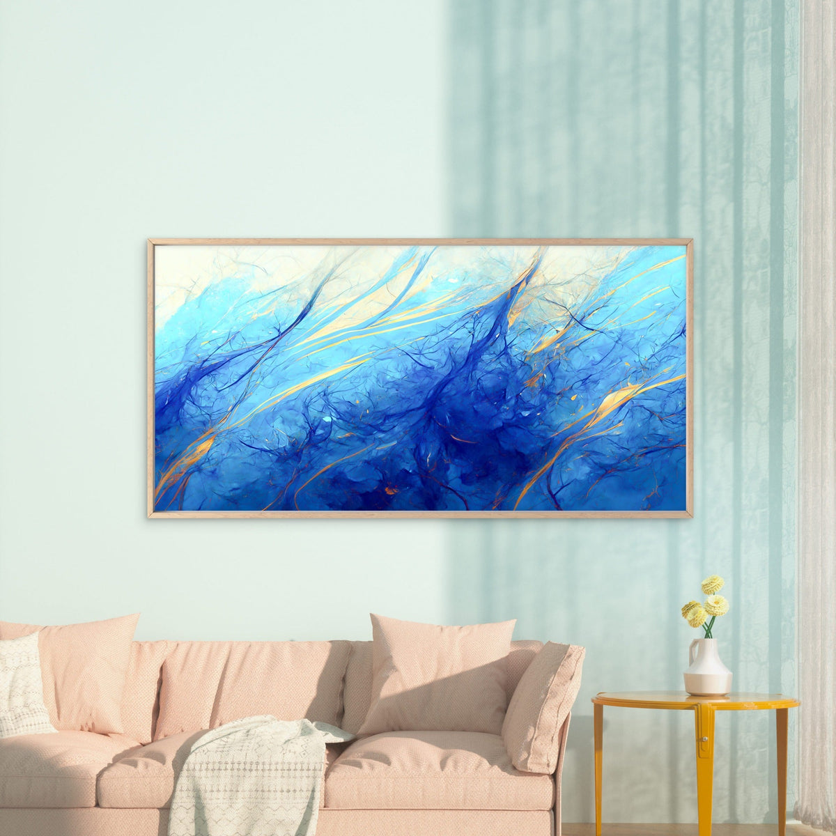 Deep Ocean Blue Energy Color Wall Art Canvas Office Home Room Framed 80x45cm