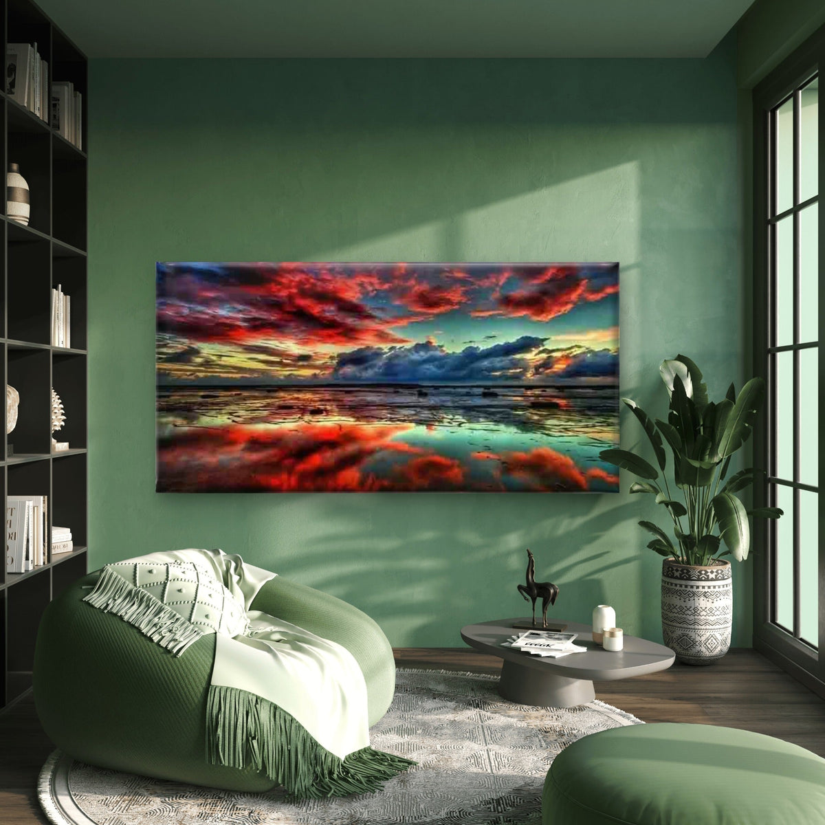 Sunset Sky Over Ocean Reflectio Wall Art Canvas Office Home Room Framed 120x60cm