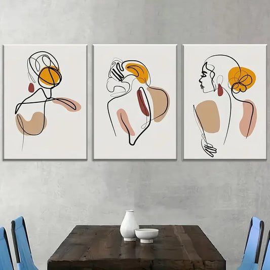 3pcs Modern Abstract Feminine Line Art Wall Art Set Canvas Framed 40x60cm - High Quality Print 100% Australian Made Wall Canvas Ready to Hang
