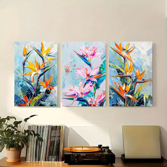 3pcs Watercolor Strelitzia Flower Classic Design Metal Print Ready to Hang Art