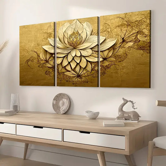 3pcs Retro Style Golden Light Luxury Flower Art Wall Art Set Canvas Framed 40x60cm - High Quality Print 100% Australian Made Wall Canvas Ready to Hang