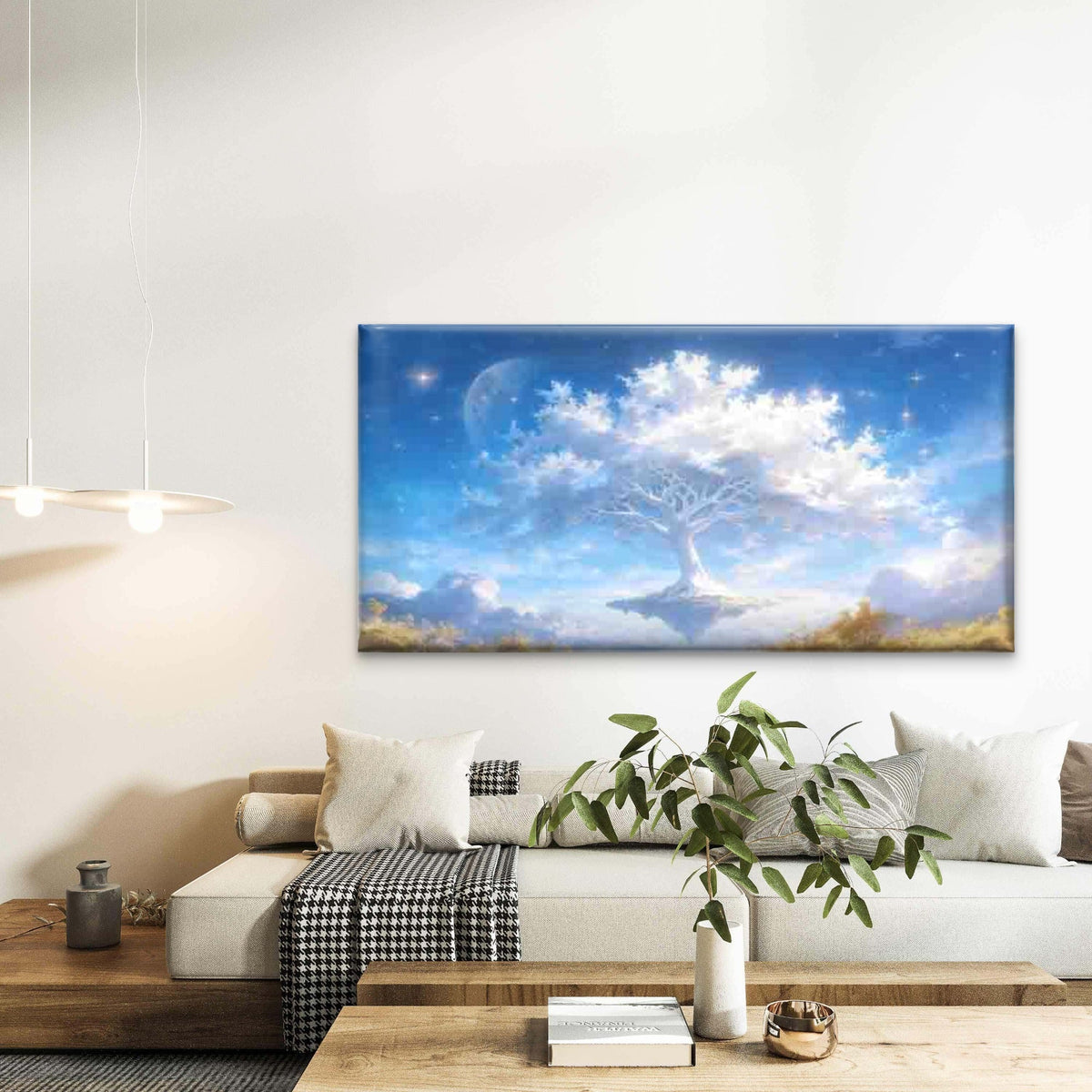 Fantasy Sky with Floating Tree Wall Art Canvas Office Home Room Framed 80x45cm