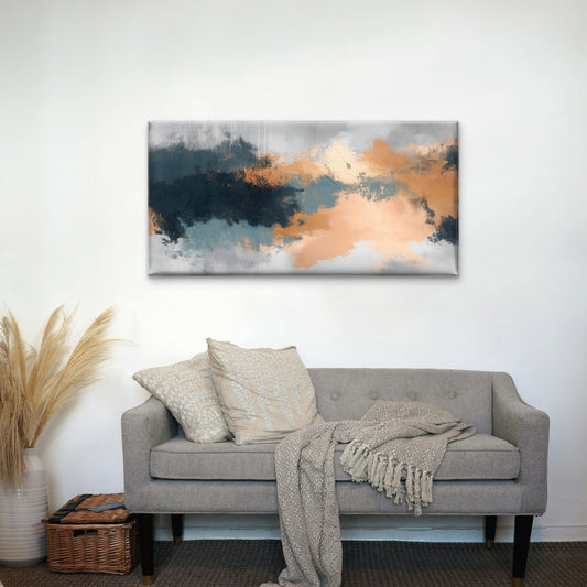 Abstract Navy Orange Brush Stroke Wall Art Canvas Office Home Framed 80x45cm