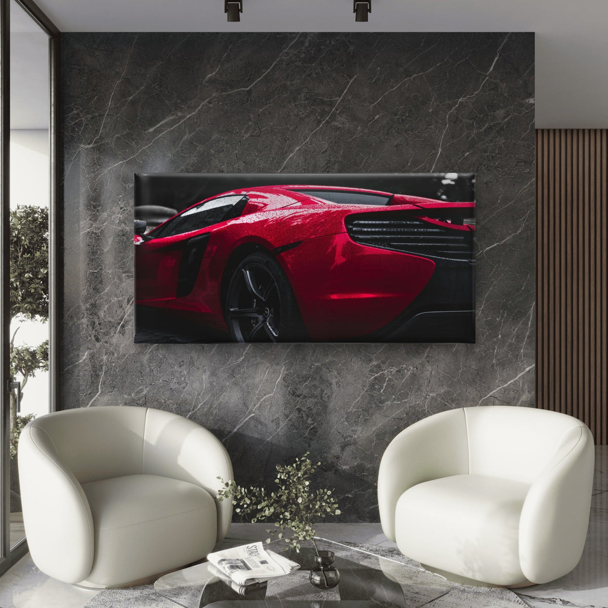 Sleek Red McLaren Sports Car Wall Art Canvas Office Home Room Framed 120x60cm
