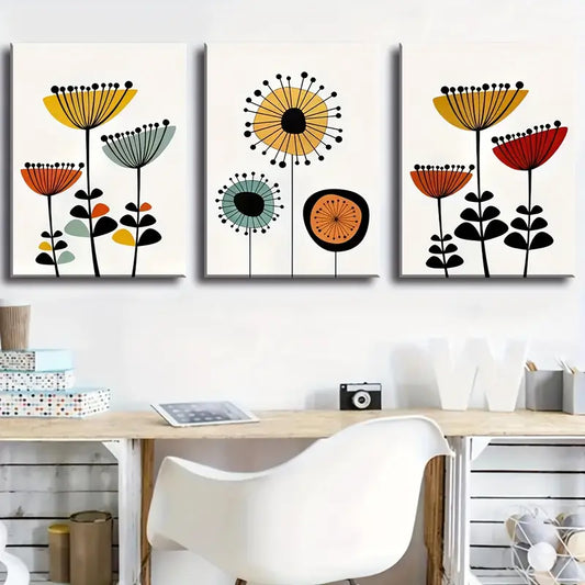 3pcs Modern Medieval Floral Classic Design Metal Print Ready to Hang Art