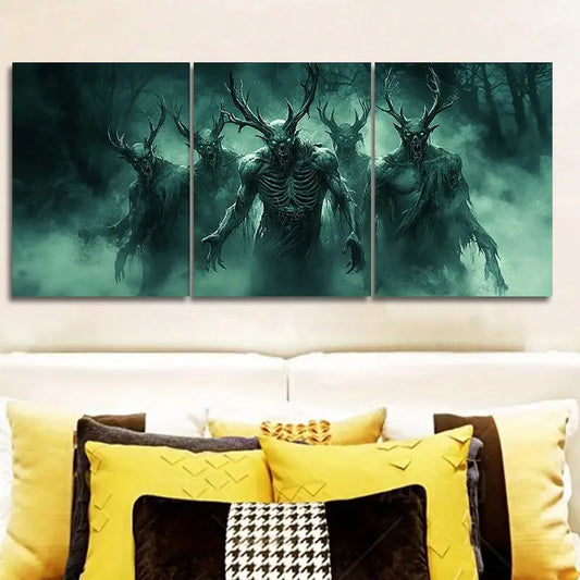 3pcs Antler Devil Painting Metal Print Ready to Hang Art