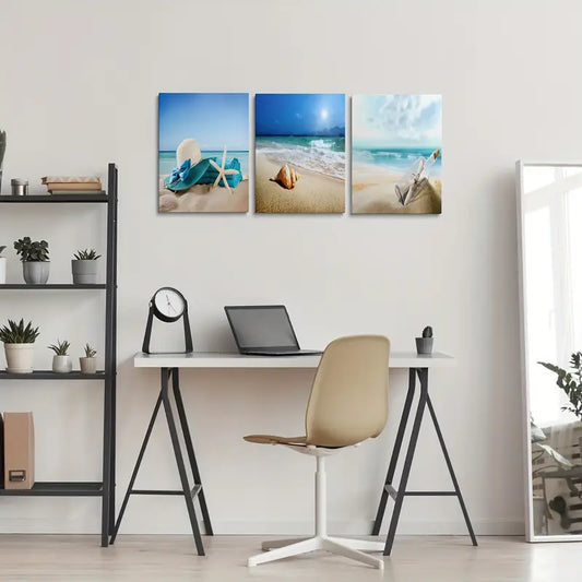 3pcs Beachscape Sea Shell Unique Design Metal Print Ready to Hang Art