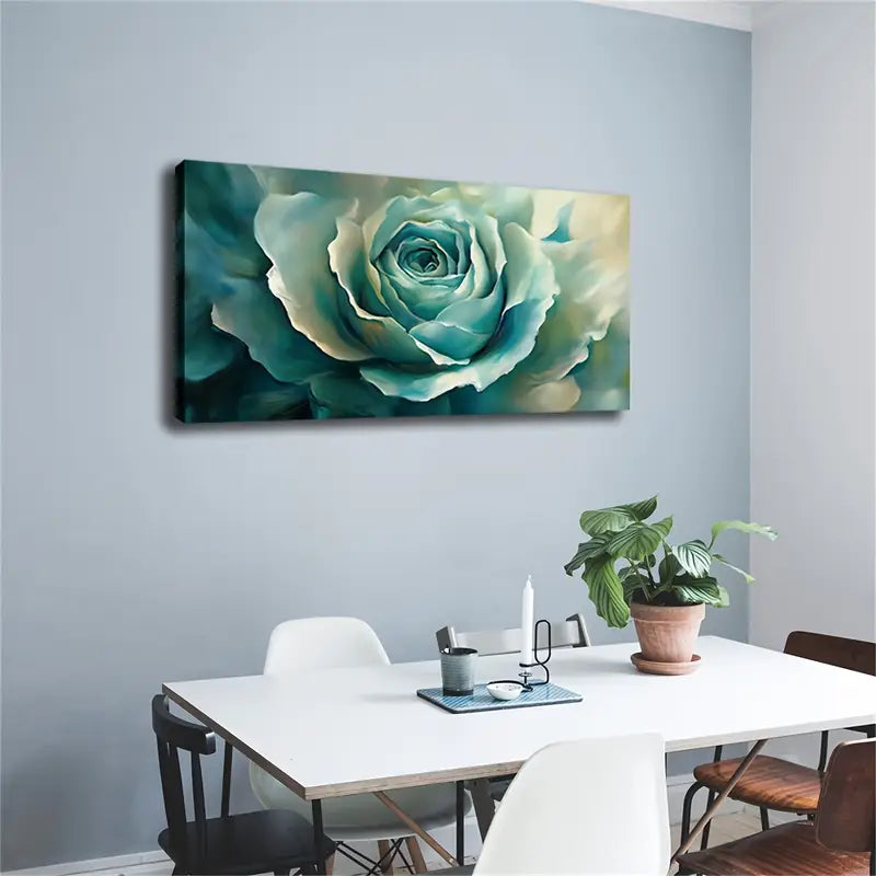 Turquoise Rose Modern Minimalist Wall Art Canvas Office Home Room Framed 80x45cm