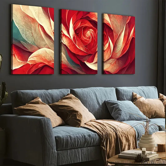 3pcs Modern Style Red Floral Landscape Art Reddish Wall Art Set Canvas Framed 40x60cm - High Quality Print 100% Australian Made Wall Canvas Ready to Hang
