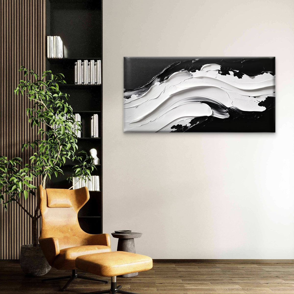Minimalist Black White Abstract Wall Art Canvas Office Home Framed 80x45cm