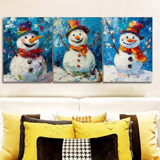 3pcs Happy Snowman Festive Holiday Metal Print Ready to Hang Art