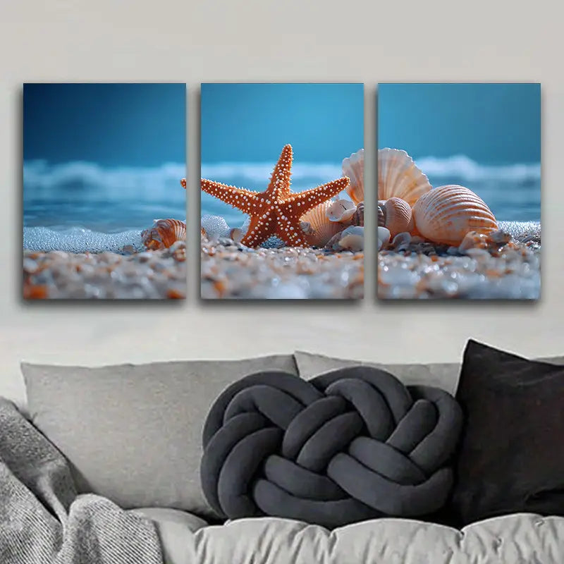 3pcs Sea shells and starfish Metal Print Ready to Hang Art