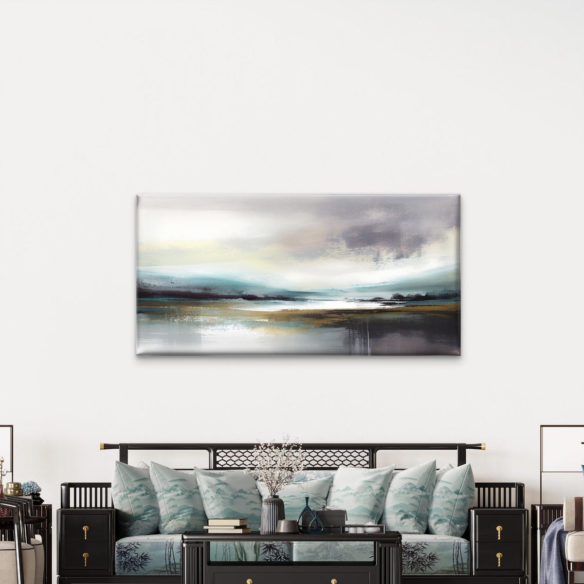 Abstract Foggy Horizon Sea Wall Art Canvas Office Home Room Framed 120x60cm