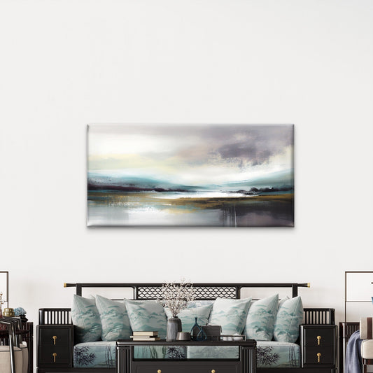 Abstract Foggy Horizon Sea Wall Art Canvas Office Home Room Framed 80x45cm