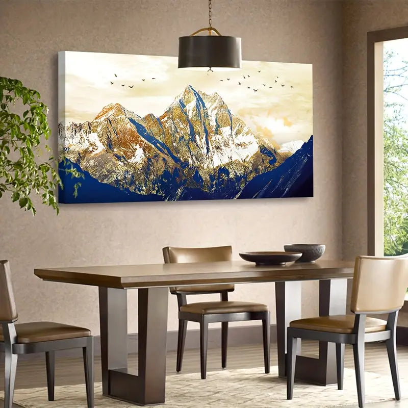 Mountain Sunrise Serene Snow Capped Peaks Birds Wall Art canvas office home room framed 120x60cm