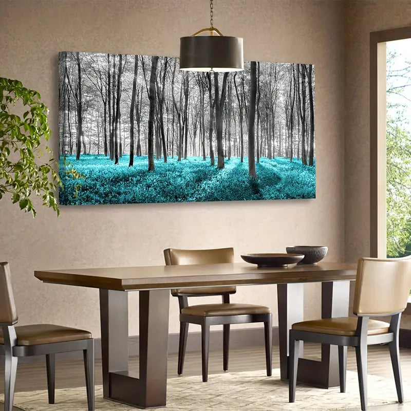 Modern Abstract Forest Black White Trees Wall Art canvas office home room framed 120x60cm