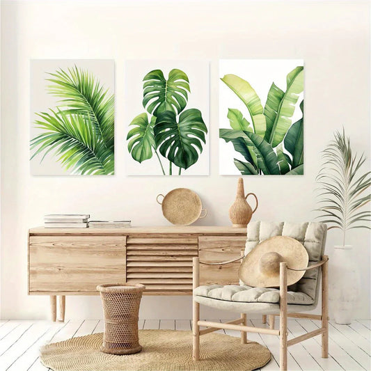 3pcs Tropical Monstera Leaf Vibrant Botanical Metal Print Ready to Hang Art