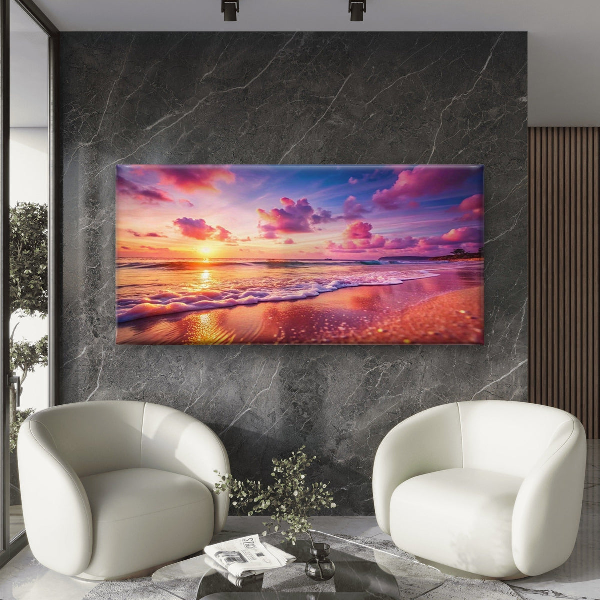 Tranquil Coastal Ocean Waves Wall Art Canvas Office Home Room Framed 80x45cm