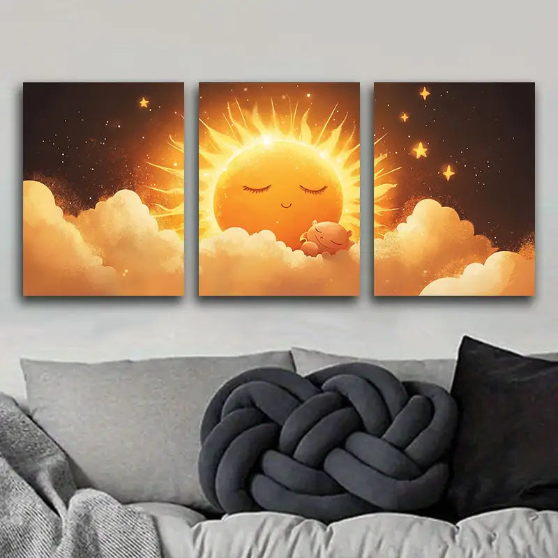 3pcs Whimsical Sun Metal Print Ready to Hang Art