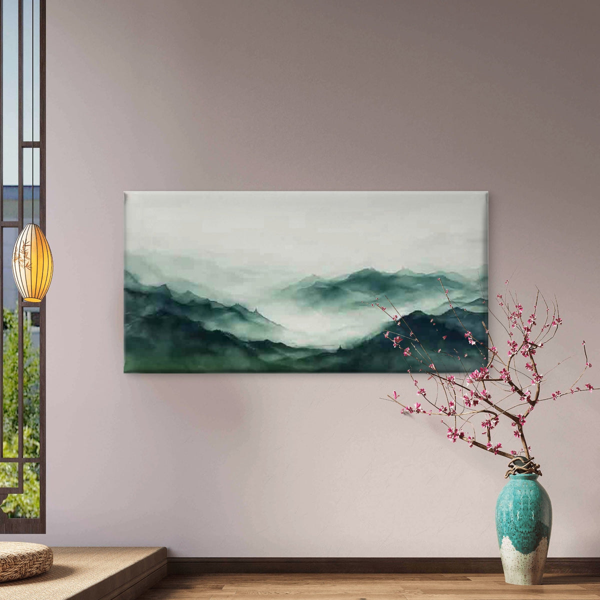 Misty Mountain Landscape Wall Art Canvas Office Home Room Framed 80x45cm
